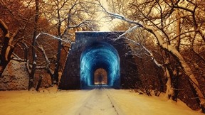 kar,kış,orman,trenyolu,tünel