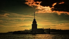 istanbul,kız kulesi,deniz,gece,bulut