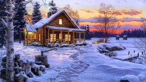 ev,ağaç,gece,kış,kar,soyut