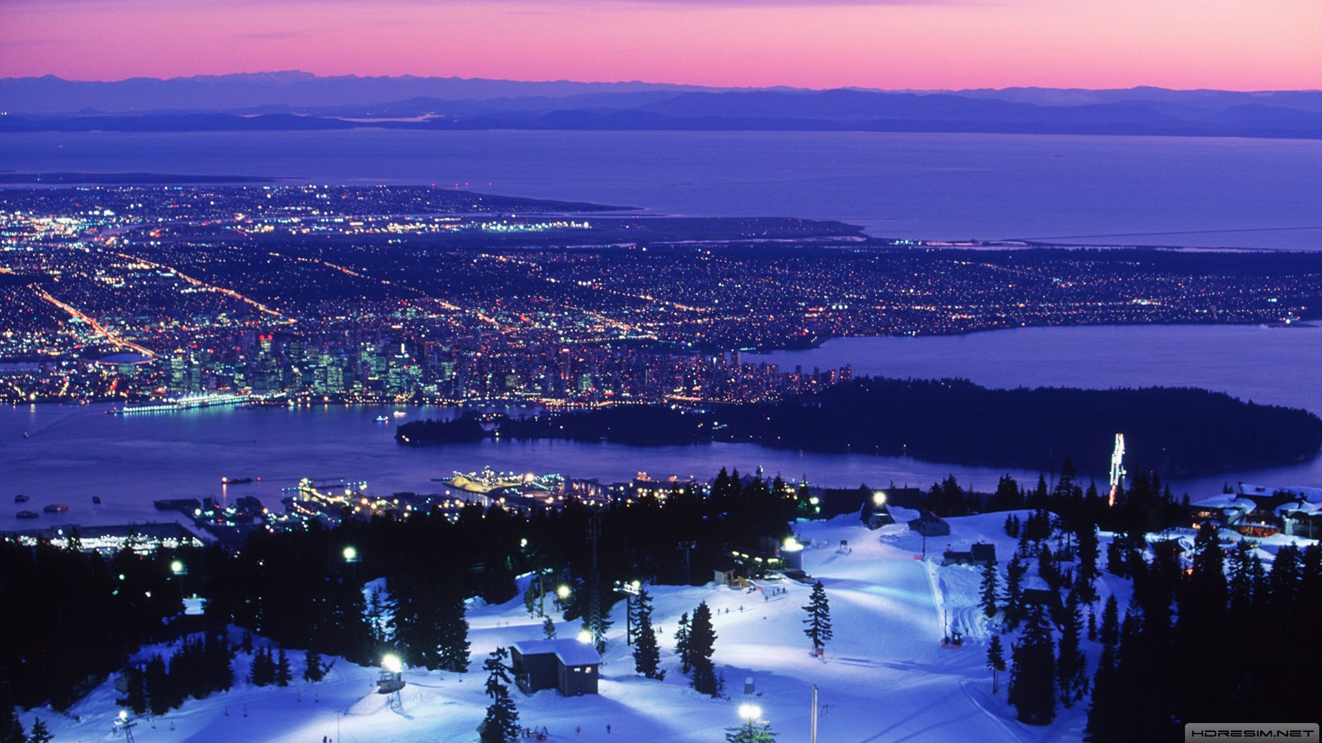 vancouver,şehir,günbatımı,kar,kış