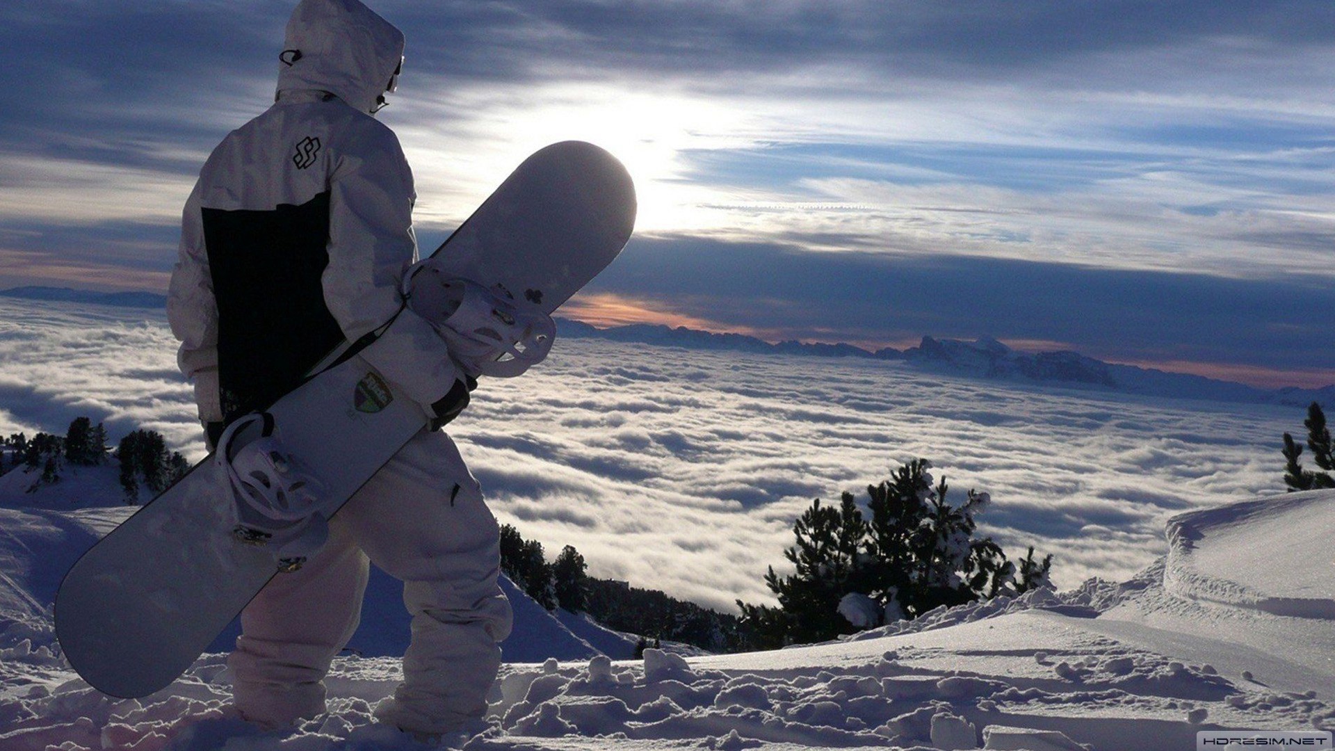 snowboard,kar,dağ,gökyüzü,bulut