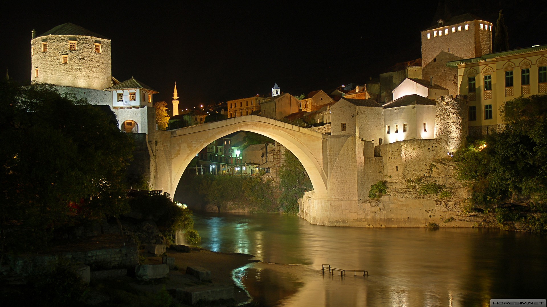 saraybosna,bosna hersek,şehir,mostar köprüsü,nehir,gece
